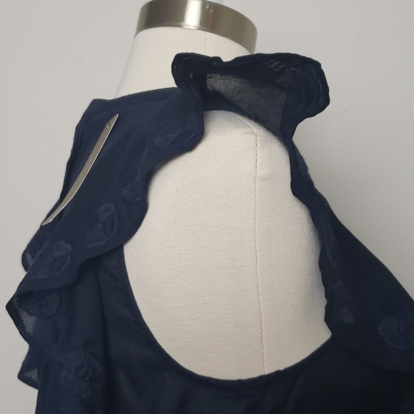 NWT J. Crew Blue Embroidered No Collar Sleeveless Ruffle Top Size 0 - Picture 6 of 10